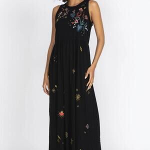 Johnny Was Black Sleeveless Embroidered Ruth Maxi Tank Dress - Size - Large